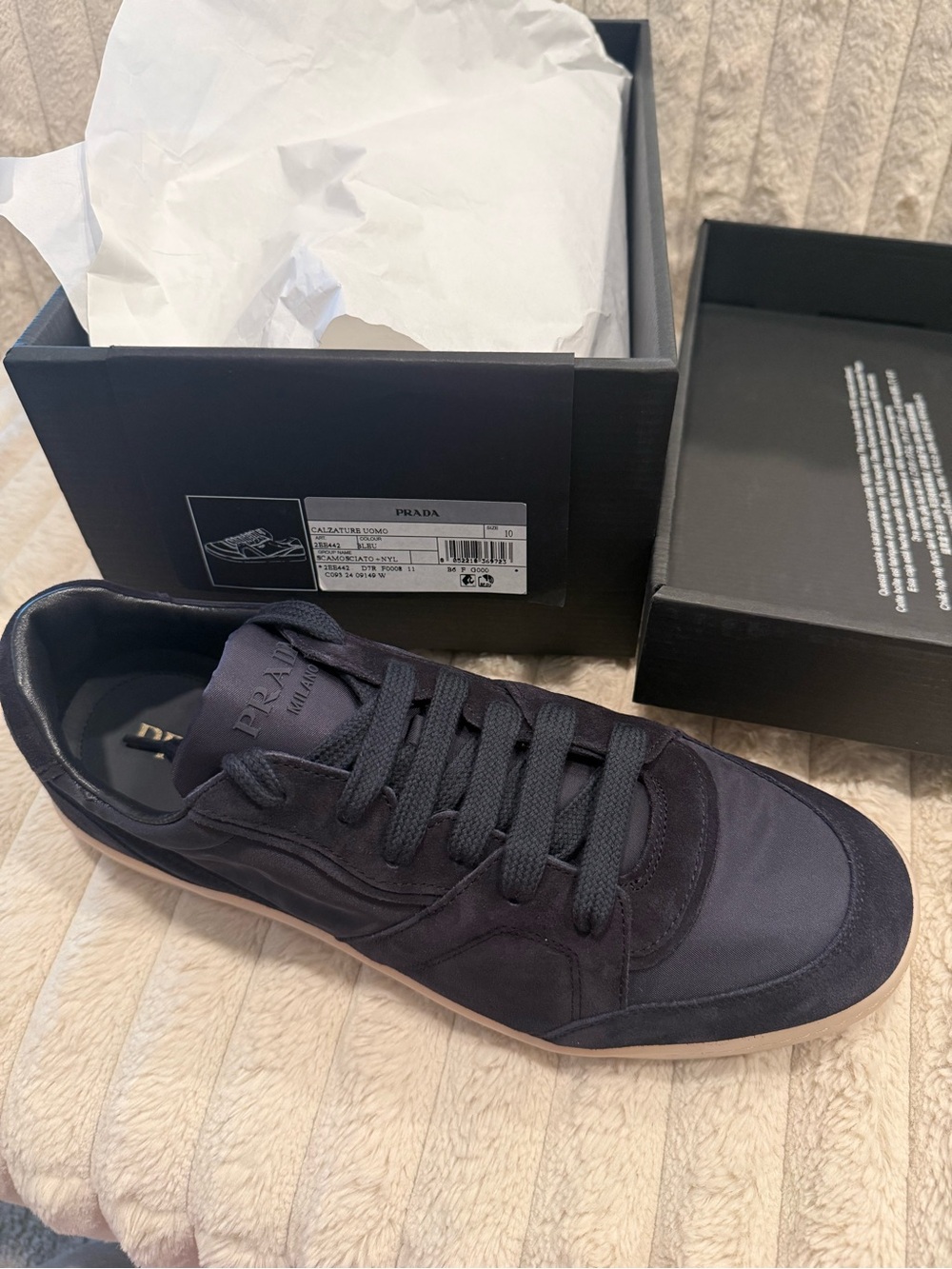 Prada Men’s Dark Navy Suede & Nylon Sneaker